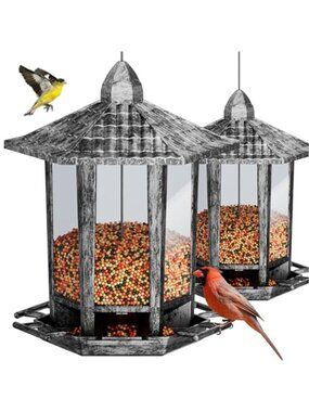 New 2 Pack Bird Feeders for Outdoor, Retro Pagoda Design Fun Installation